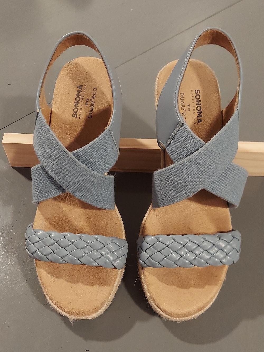 Sonoma Light Blue Braided & Crossover Strap Wedge Sandals